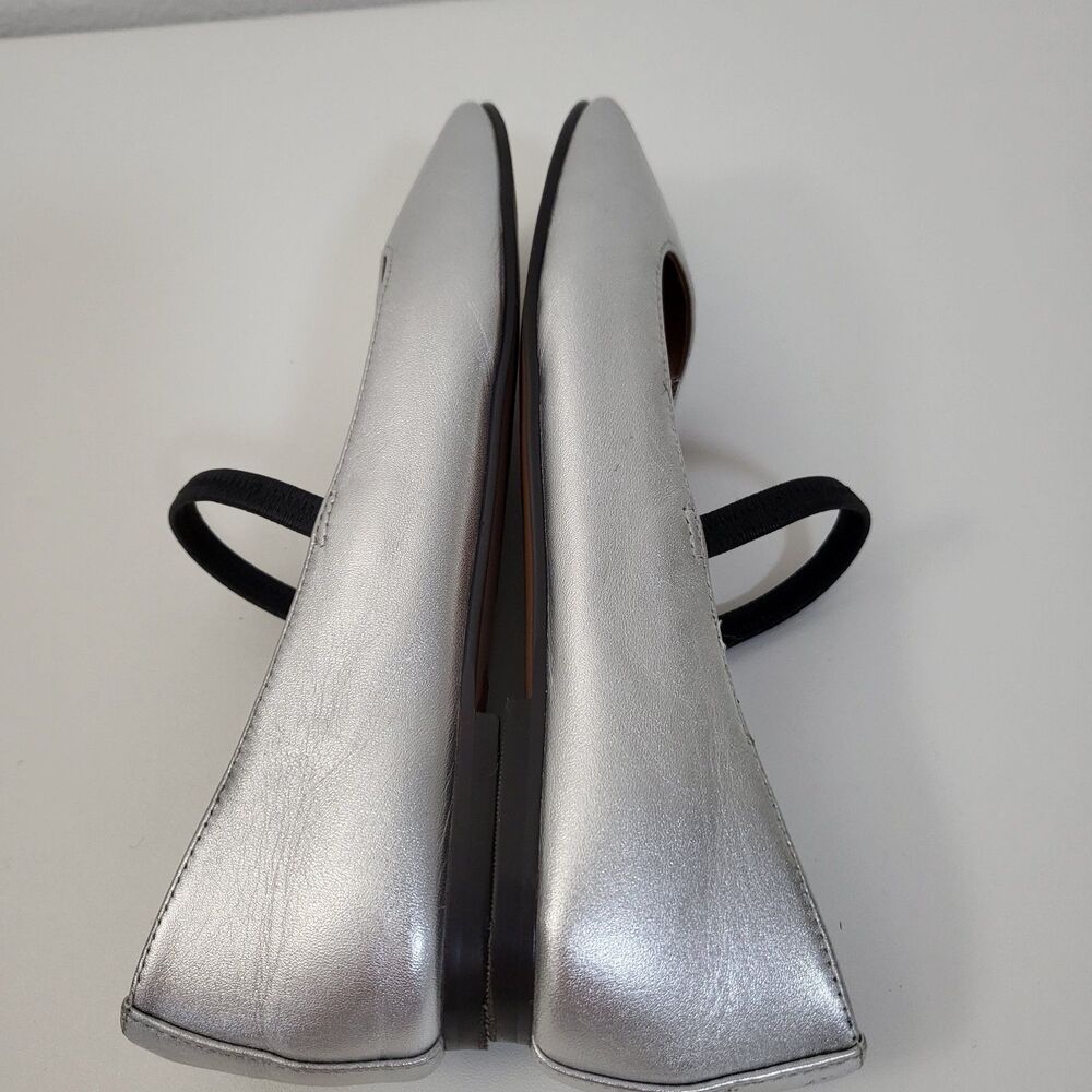 Madewell Silver Leather Ballet Flats with Black Strap - Picture 8 of 16